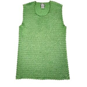 NICOLA Green Smocked Crinkle Tank Top Women's Size L Sleeveless